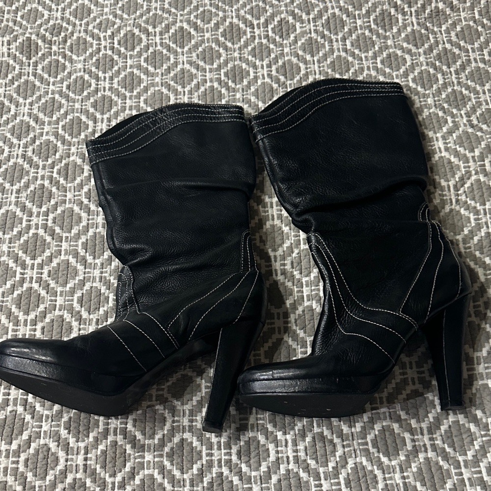 BCBG Paris Black Heeled Boots with White Stitching
